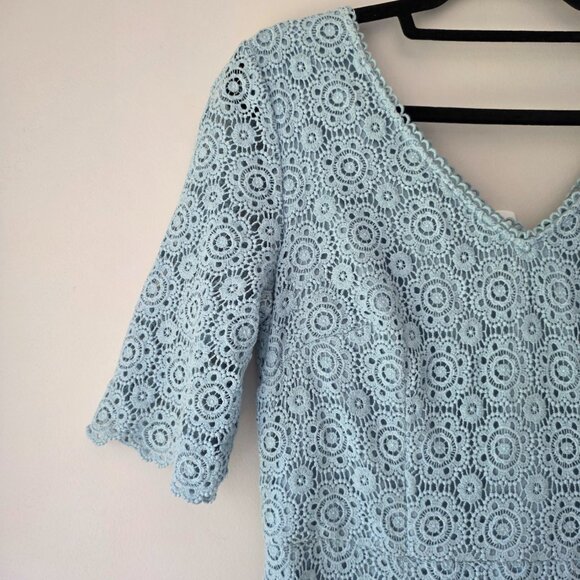 BODEN Carin Crochet Overlay Sheath Dress | US Size 10 | Midi Dress Light Blue - Picture 3 of 14